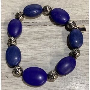 Silvertone Bracelet w/ Purple Smooth Oval Stones & Silver Beads‎ CHAPS